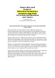 Paniere Quiz Risolti per Educazione Permanente e Formazione degli Adulti | UNIECAMPUS