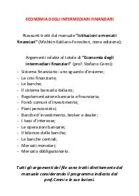 Riassunti Economia degli intermediari finanziari