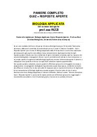 Paniere Completo per Biologia Applicata: Quiz e Risposte Aperte - Prof.ssa Rizzi