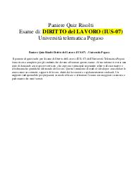 Paniere Quiz Risolti Diritto del Lavoro (IUS-07) - Università Pegaso- 2000 quiz risolti