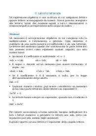 Il calcolo letterale, operazioni con monomi e polinomi