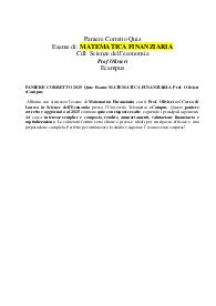 PANIERE CORRETTO 2025 Quiz Esame MATEMATICA FINANZIARIA Prof. Olivieri