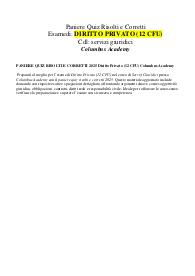 PANIERE QUIZ RISOLTI E CORRETTI 2025 Diritto Privato (12 CFU) Columbus Academy