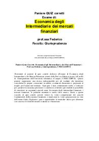 Paniere Quiz Corretti: Economia degli Intermediari e dei Mercati Finanziari - Prof.ssa Federico, Giurisprudenza