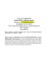 Paniere Completo - Quiz Risolti e Risposte Aperte - Esame di Antropologia (Pedagogia Sperimentale) - Prof. Lamarte
