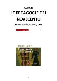 Riassunto "Le pedagogie del Novecento" di F. Cambi, 2006