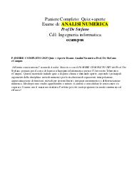 PANIERE COMPLETO 2025 Quiz + Aperte Esame Analisi Numerica Prof. De Stefano eCampus
