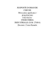 Risposte domande chiuse meccanica applicata e progettazione aggiornate 2024 uniecampus prof. Costa