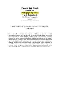 Quiz Risolti Pedagogia Speciale - Prof. Sebastiani, Scienze Pedagogiche, UNIECAMPUS