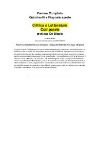 Paniere Completo Quiz risolti + Risposte aperte Critica e Letterature Comparate prof.ssa De Blasio