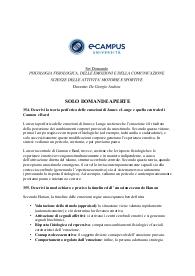 Psicologia Fisiologica, delle emozioni e delle comunicazioni (domande aperte) - Prof. De Giorgio