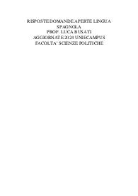 Risposte domande aperte lingua spagnola aggiornate 2024 uniecampus prof. Luca Brusati