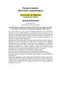 Paniere Completo Quiz risolti + risposte aperte Tecnologia dei Materiali Cdl: Ingegneria Industriale prof.ssa Simon
