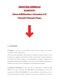 DIDATTICA GENERALE - RIASSUNTO - Scienze dell'Educazione e Formazione L19 - Università Telematica Pegaso.