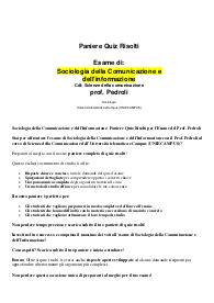 Sociologia della Comunicazione e dell'Informazione: Paniere Quiz Risolti per l'Esame del Prof. Pedroli