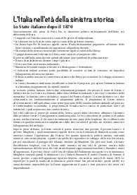 Appunti di storia sull’Italia durante il governo della Sinistra storica dopo l’unificazione