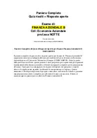 Paniere Completo di Quiz e Risposte Aperte per Esame Finanza Aziendale B - UNIECAMPUS