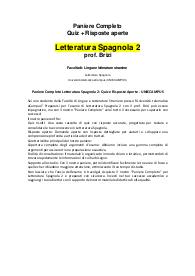 Paniere Completo Quiz + Risposte aperte Letteratura Spagnola 2 prof. Brizi