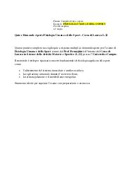 Quiz e Domande Aperte Fisiologia Umana e dello Sport - Corso di Laurea L-22