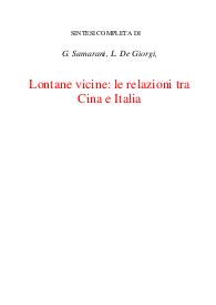 Lontane vicine: le relazioni tra Cina e Italia