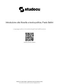 Riassunto del libro “introduzione alla filosofia e teoria politica” di Paolo Bellini