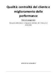 Appunti di Qualità: centralità del cliente e miglioramento delle performance - Renzi - Roma Tre