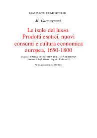 M. Carmagnani, Le isole del lusso. Prodotti esotici, nuovi consumi e cultura economica europea, 1650-1800