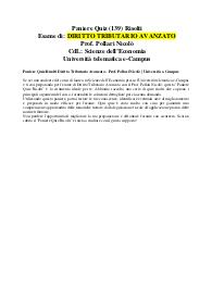 Quiz Risolti Diritto Tributario Avanzato - Prof. Pollari Nicolò | Università e-Campus