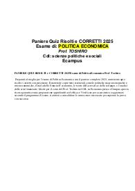 PANIERE QUIZ RISOLTI e CORRETTI 2025 Esame di Politica Economica Prof. Toshiro