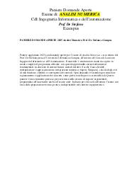 PANIERE DOMANDE APERTE 2025 Analisi Numerica Prof. De Stefano eCampus