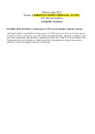 PANIERE QUIZ 2025 Diritto Costituzionale (12 CFU) Servizi Giuridici Columbus Academy