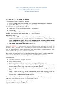 Riassunto - TEORIE E METODOLOGIE DELLE ATTIVITA' MOTORIE - Scienze dell'Educazione e Formazione L19 - Pegaso