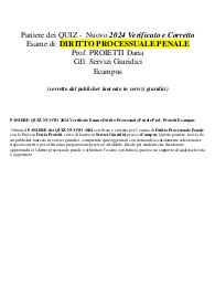 PANIERE QUIZ NUOVO 2024 Verificato Esame Diritto Processuale Penale Prof. Proietti