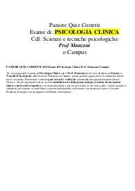PANIERE QUIZ CORRETTI 2025 Esame di Psicologia Clinica Prof. Manzoni