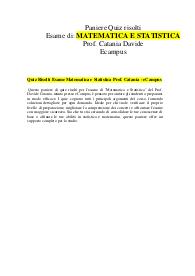 Quiz Risolti Esame Matematica e Statistica Prof. Catania - eCampus