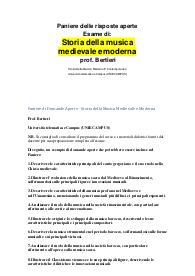 Paniere di Domande Aperte - Storia della Musica Medievale e Moderna