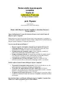 Paniere delle Risposte Aperte Compilate: Letteratura Francese - UNIECAMPUS