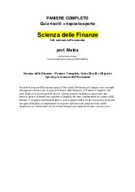 Scienza delle Finanze - Paniere Completo: Quiz Risolti e Risposte Aperte