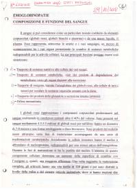 Biochimica degli stati patologici - Emoglobinopatie: composizione e funzione del sangue.