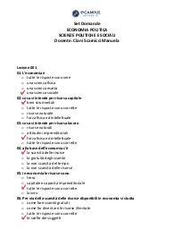 Set Domande ECONOMIA POLITICA SCIENZE POLITICHE E SOCIALI Docente: Ciani Scarnicci Manuela