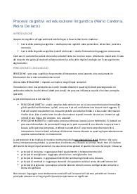Riassunto "Processi cognitivi ed educazione linguistica" (Mario Cardona, Moira De Iaco)