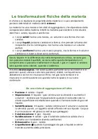 Chimica - Le Trasformazioni fisiche della materia e i metodi di separazione