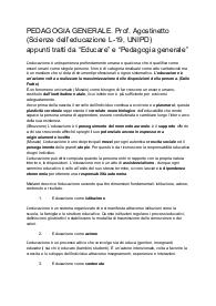 Appunti di pedagogia generale e riassunti del libro Educare di L. Agostinetto e Pedagogia generale di Amadini