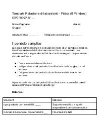 Template di una relazione di Fisica (pendolo semplice)