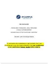 Paniere di PSICOLOGIA FISIOLOGICA, DELLE EMOZIONI E DELLA COMUNICAZIONE, Prof DE GIORGIO, ECAMPUS - AGGIORNATE 2023